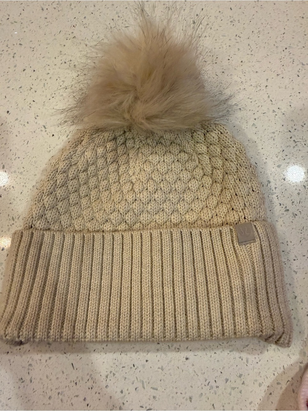 lululemon athletica Beige Knit Pom Pom Beanie